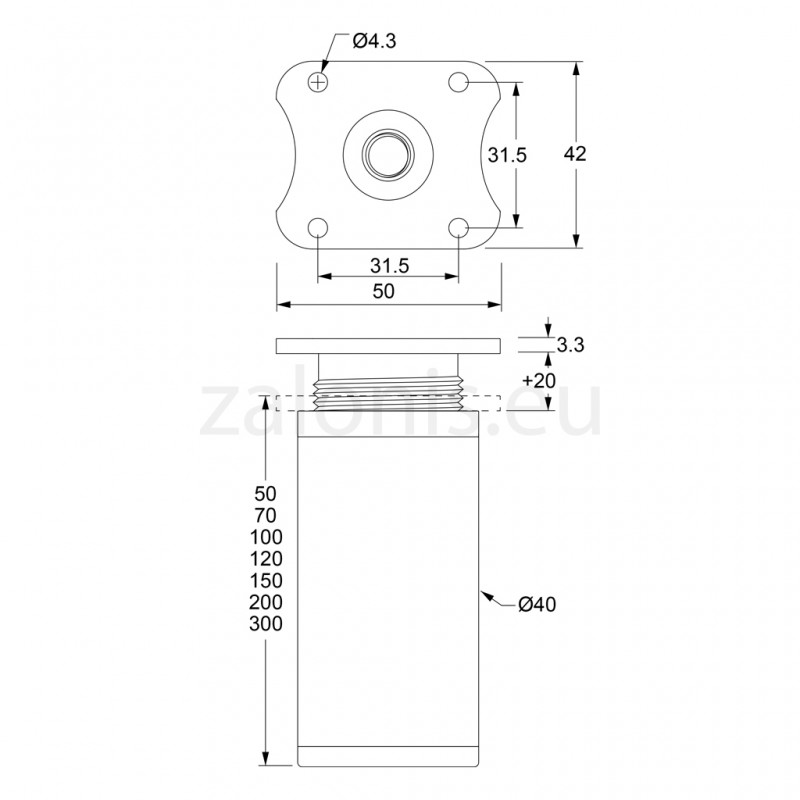 LEG KM D.40 / MAT ALUMINIUM FURNITURE LEGS